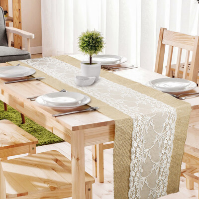 

30cmx275cm Vintage Rustic Burlap Hessian Lace Table Runners Wedding Decoration