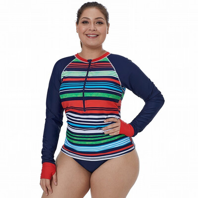 

Womens Swimwear color striped long-sleeved quick-drying surf suit swimwear top