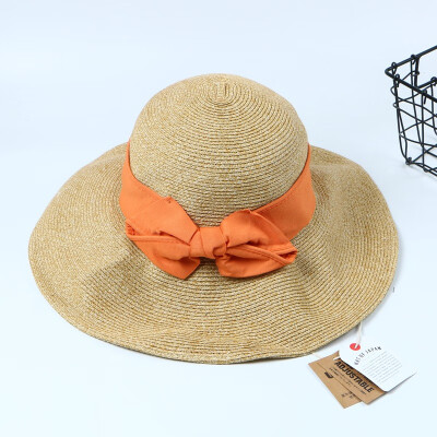 

Korean version Japanese straw hat foldable Sun Lis same bow fisherman hat students travel papyrus straw hat tide