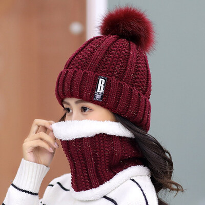 

Fashion Cotton B Letters Knitted Hat And Hat Scarf Women Soft Winter Warm Beanies Caps Outdoor Sport Hats