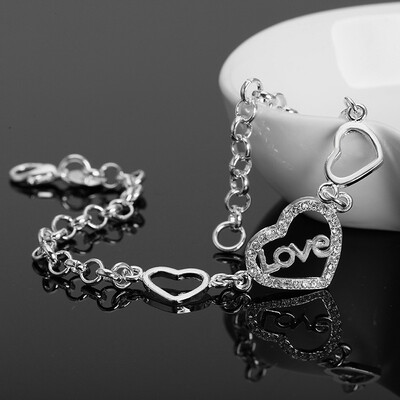 

Romantic I Love You Plated 925 Silver Heart Bracelet for Women Lovers Crystal Slider Chain Bracelets Jewelry