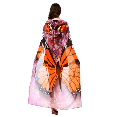 

Halloween Fairy Wings Chiffon Cloak Fun Print Pattern Cloak for Stage Show Festive Party Decorative
