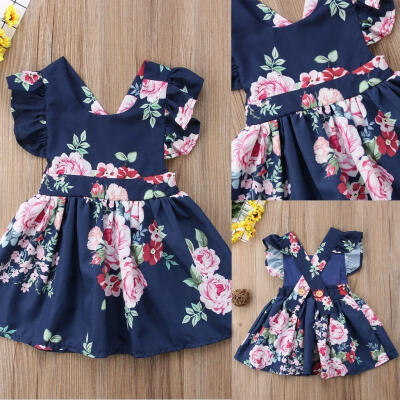 

Toddler Kid Baby Girl Sleeveless floral Party Pageant Casual Dress Clothes