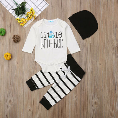 

3pcs Newborn Baby Boy Jumpsuit Romper Bodysuit Striped Pants Outfits Set Clothes