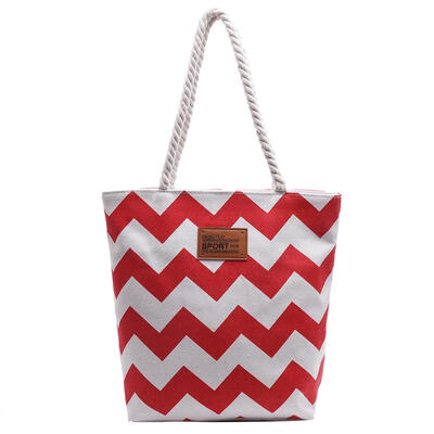 

Women Wave Stripe Canvas Large Capacity Shoulder Bag Totes Shopping Handbag