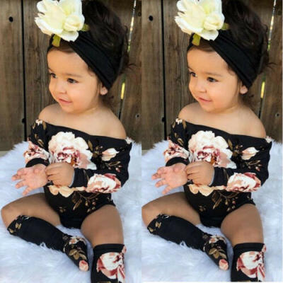 

US 3PCS Newborn Baby Girl Off Shoulder Flower RomperLeg Warmers Outfits Clothes