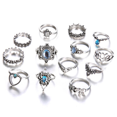 

Women Blue Crystal Turtle Rings Knuckle Midi Ring Sets Boho Jewelry Set