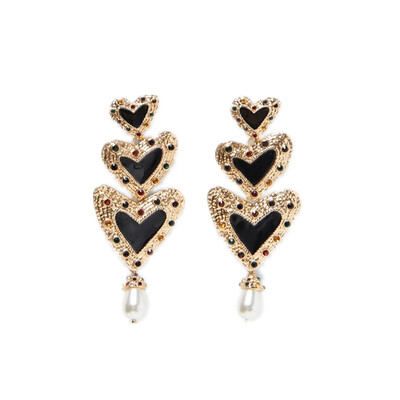 

AOTEMAN vintage metal heart long dangle earrings for women za colorful crystal pearl earrings wedding jewelry