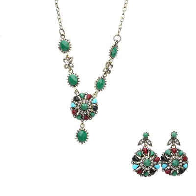 

Fashion Ethnic Style Flower Pendant Bohemian Necklace Earrings Kit Vintage Sweater Chain Women Gift Jewelry Set
