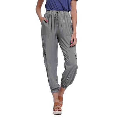 

2019 Autumn Fashion Casual Women Multi-pocket Tooling Beam port Trousers