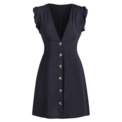 

Plunging Neckline Buttons Mini Dress