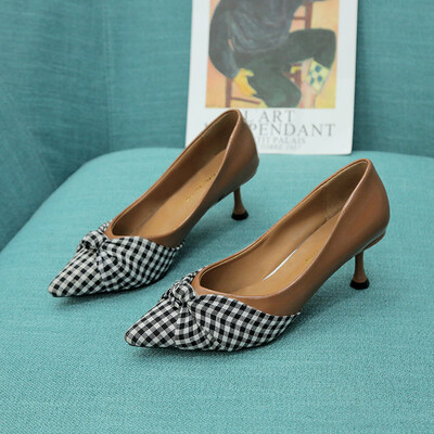 

Shoes Womens Trendy Shoes Korean version of 100 sets of thin heels&high heels Shallow-mouthed Qianbi lattice pointed single s