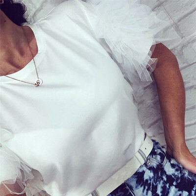 

Women Ladies Frill Tulle Tiers Mesh Sleeve Summer Fashion Cotton T-Shirt Top New