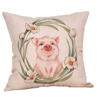 

〖Follure〗Cute Animal Pig Cotton Linen Pillow Case Cushion Cover Waist Sofa Car Home Decor