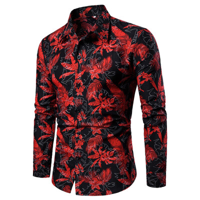 

Tailored Spring And Summer Mens Casual Pattern Stand Collar Button Long Sleeve Shirt