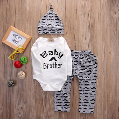 

Newborn Baby Girls Boy Beard Tops T-shirt Pants Leggings Hat 3pcs Outfits Set