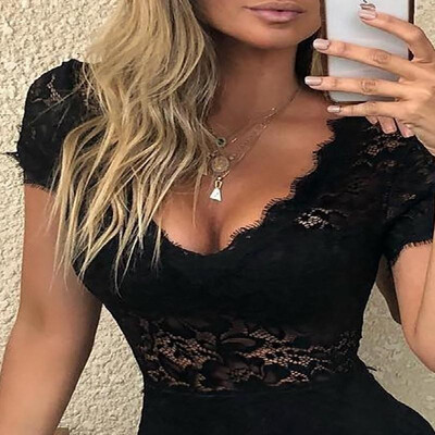 

Spot Explosive lace jumpsuit European&American womens summer new sexy hollow slim lace jumpsuit black