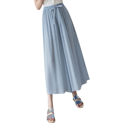

Fashion Women Chiffon Elastic Band High Waist Casual Pant Wide Leg Beach Trouser