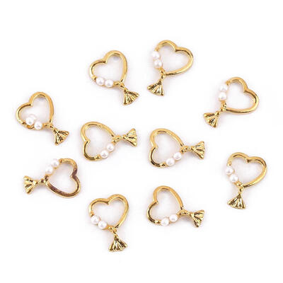 

10pcs Glitter Metal Rhinestones Pearl Heart Shape Nail Art DIY Decorations