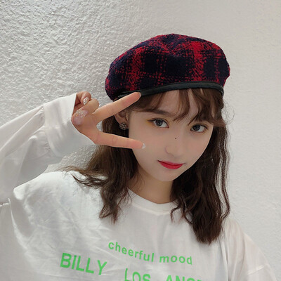 

Hat Female Japanese Restoration Chequered Beret Summer Thin Breathable Painter Hat Lovely Eight-cornered Cap with Soft Girls