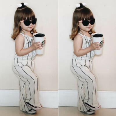 

US Summer Toddler Kids Baby Girl Stripe Jumpsuit Romper Bodysuit Outfits Clothes