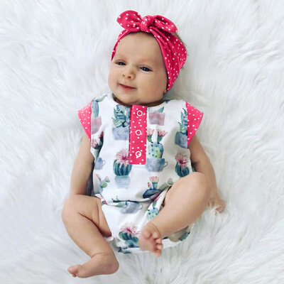 

Newborn Infant Baby Girl Dot Printed Romper Headband Bodysuit Clothes Outfits