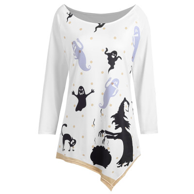 

Plus Size Halloween Cat Witch Asymmetrical Tee