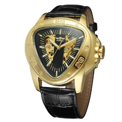 

Winner Fashion Sports Triangle Dial Golden Skeleton Mysterious Watch Men Luxury Automatic Mechanical Wrist Watches