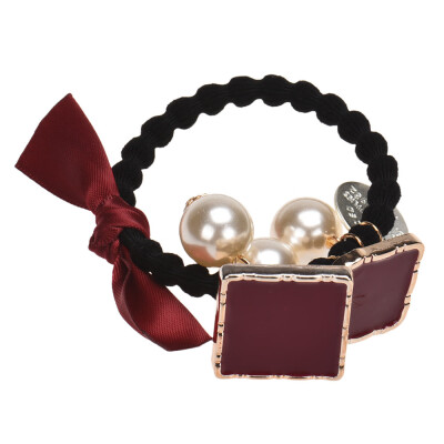 

〖Follure〗Bow Square Pearls Hair Band Rope Scrunchie Ponytail Holder RD