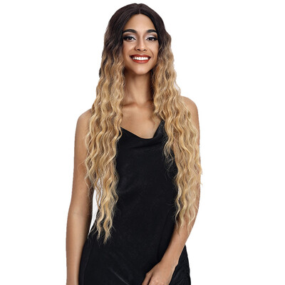 

Noble Hair Lace Front ombre blonde Wig 30 Inch Long Wavy Dark Root Synthetic Wigs For Black Women 2 Colors Available Free Ship