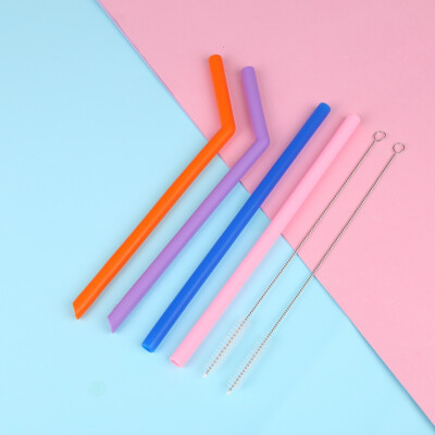 

Multi-color Silicone Reusable Drinking Straws Drinking Straw Sets With Cleaning Brush Food-grade Safe Straws Home Bar Accessory