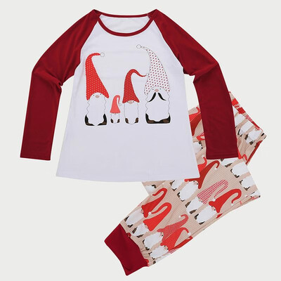 

Women Pajamas Two Piece Set Tee Trousers Cartoon Christmas Snowman Print Round Neck Long Sleeve Nightwear