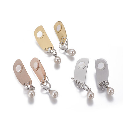 

304 Stainless Steel Dangle Stud Earrings with Shell&Acrylic Pearl Mixed Color 58mm Pin 07mm