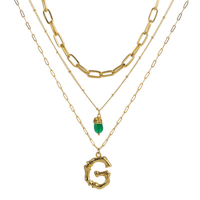 

Tiny Green Stone Gold Color Initial Necklace Letter Necklace Statemant Necklaces Personalized Pendant For Women Girls Best Gift
