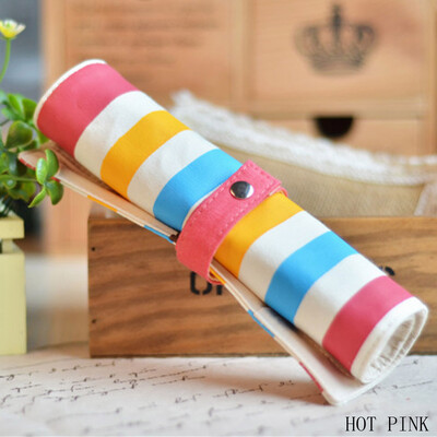 

Creative Cute Color Stripe Pencil Pen Case Roll Pouch Pocket Brush Holder Makeup Bag