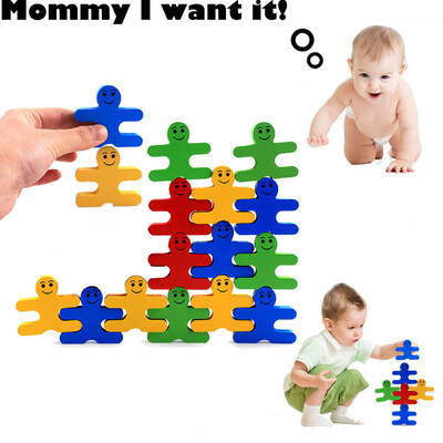 

YIWULABalance Small Mans Building Blocks Baby Tower Kids Stacking Early Education Toy