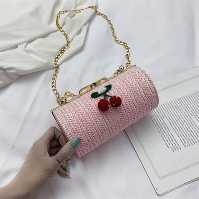 

Summer straw small bag new 2019 Korean version 100 lap clip small round bag chain womens bag single shoulder bag oblique satchel
