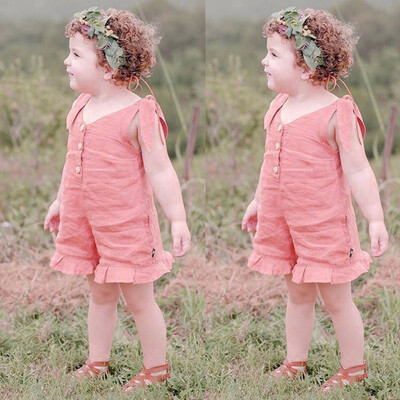 

Infant Baby Girl Kid Toddler Strap Solid Button Romper Bodysuit Clothes
