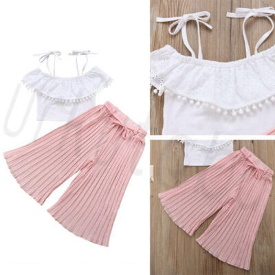 

Toddler Kids Baby Girls Fashion Off Shoulder Crop Tops Pants Outfit Clothes