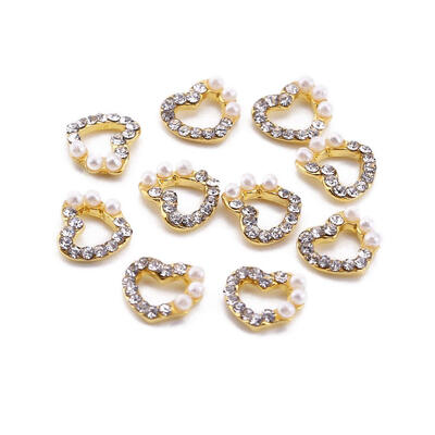 

10pcs Love Heart Hollow Nail Art Charms Peals Rhinestones Manicure Studs
