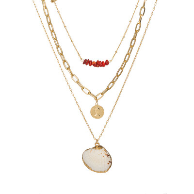 

2019 New Alphabet Initial Letter pearl Pendant Coin Shell Necklace Female Gold Color Chain Choker Collar Necklaces for Women
