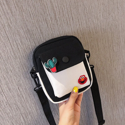 

2019 new casual cute cartoon sesame street canvas bag female simple wild fashion contrast color shoulder Messenger bag