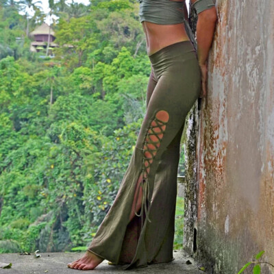 

Tailored Fashion Women Ladies Wild Leg Pants Split Bandage Casual Pants Trousers