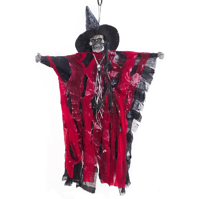 

Haunted House Decoration Props Hanging Animated Scary Skeleton Ghost with Red Light Eyes&Horror Sounds Horror Grim Reaper Hang