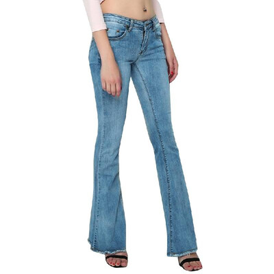 

Sexy Women Skinny Denim Jeans Flare Pants Bell Bottom Pants Casual Long Trousers BlueLight Blue