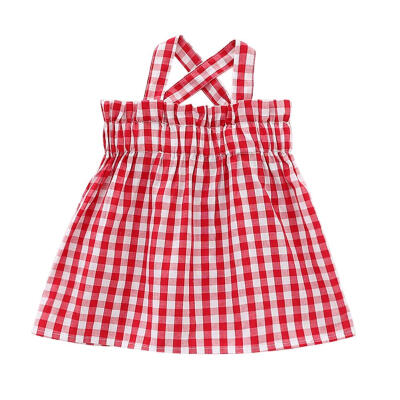 

Baby Girls Sling Cross Plaid Shirts Kids Sleeveless T-Shirts Princess Tops