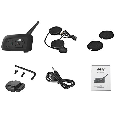 

V6-1200 Motorcycle Bluetooth Headset Intercom 1200M Hands-free Interphone Helmet Headset Black for Six Motorcycle Riders