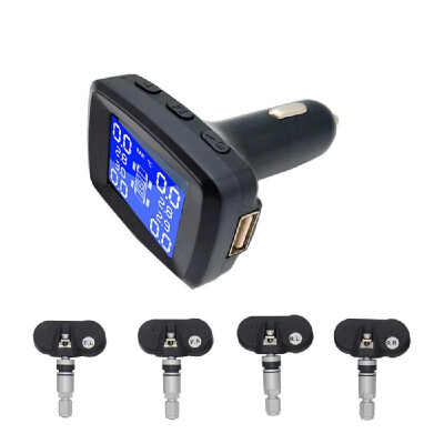 

Tire Pressure Monitoring System Wireless TPMS Cigarette Lighter Plug with 4pcs Internal Sensors Temperature&Pressure LCD Displ