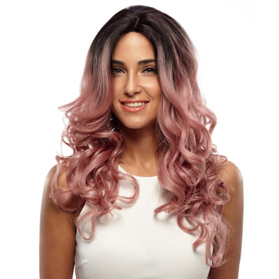 

Noble Trendy Lace Front Wig Fiber Loose Wave Synthetic Hair Wigs Color 1B Pink Mixed Cosplay Wig Free Shipping