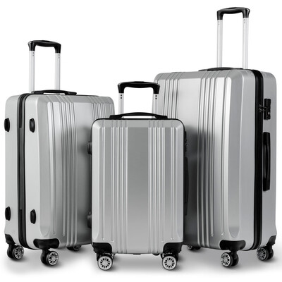 

GLOBALWAY 3Pc Luggage Set 20" 24" 28" Travel Suitcase w TSA Lock Spinner-Silver Gray